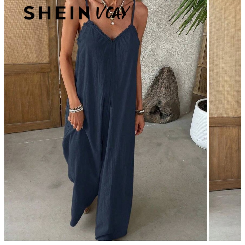 SHEIN Deep Blue Sleeveless Jumpsuit